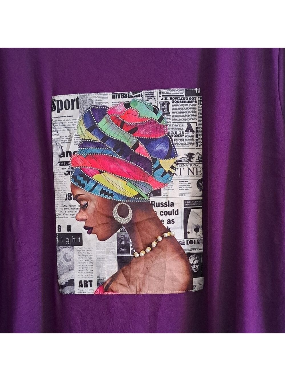 LOVE J bedazzled studded pearls Artsy short sleeve Top bohemian color purple 1X - Picture 2 of 8